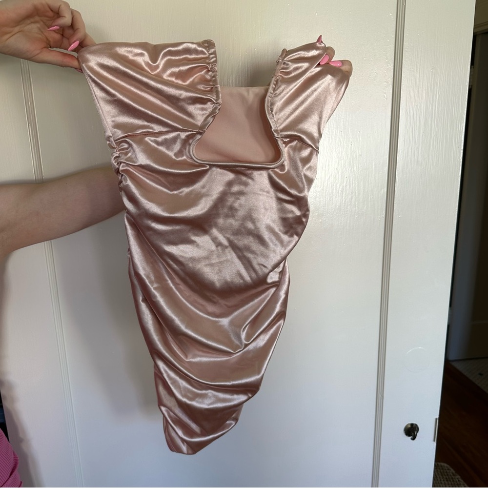 Metallic rouched mini dress